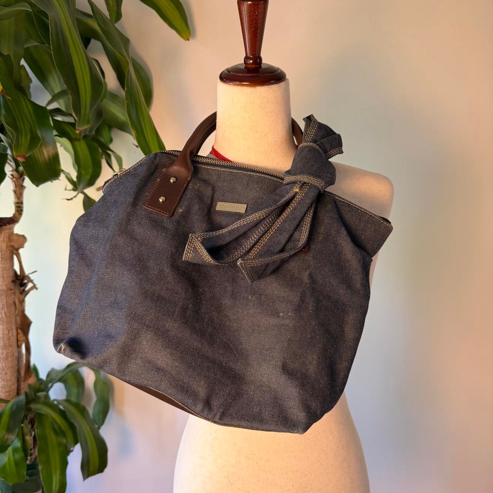 Kate Spade Vintage Dark Denim Bow Purse Blue Leather Trim Twee Indie Bag